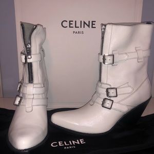 celine red snakeskin boots